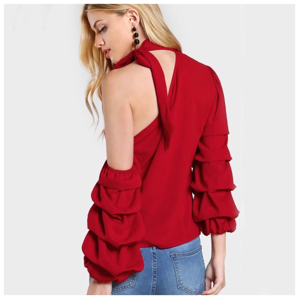 Red Ruffle One Shoulder Top - Picture 3 of 5